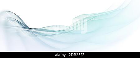 shifting light blue motion lines and blurred wave shapes on white background banner. Panoramic view. Contrasting color values. Stock Photo