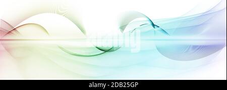 shifting light blue motion lines and blurred wave shapes on white background banner. Panoramic view. Contrasting color values. Stock Photo