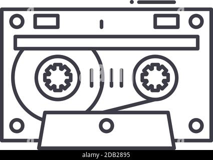 Cassette icon, linear isolated illustration, thin line vector, web design sign, outline concept symbol with editable stroke on white background. Stock Vector