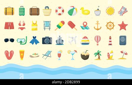 bundle of fourty summer vacations flat style set icons vector illustration design Stock Vector
