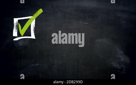 Checkbox chalkboard concept background. Stock Photo