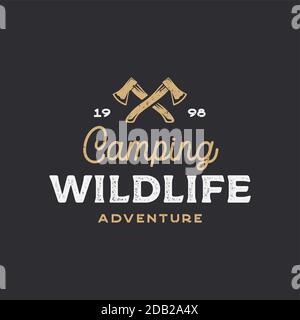 Vintage hipster Crossed Firefighter Axes logo design Stock Vector