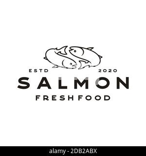 Line art Salmon Poke Bar Logo design inspiration vector Stock Vector ...