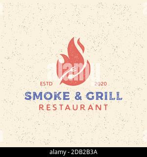 Fire flame with spoon and fork for Food Restaurant logo designs Stock Vector