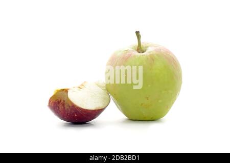 Green apple and red apple slice on white backgrounds Stock Photo