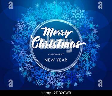 Merry Christmas and Happy New Year typography design for greeting cards and poster. Handwritten lettering vector design with snowflakes ball for Xmas Stock Vector