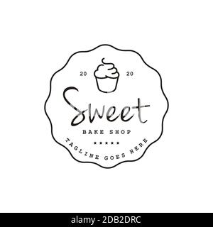 Minimalist Cupcake Bakery stamp badge Logo design Stock Vector