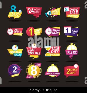 bundle of sixteen sale countdown badges vector illustration design Stock Vector