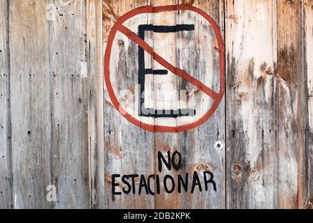 No Parking Sign in Spanish , Merida Mexico Stock Photo