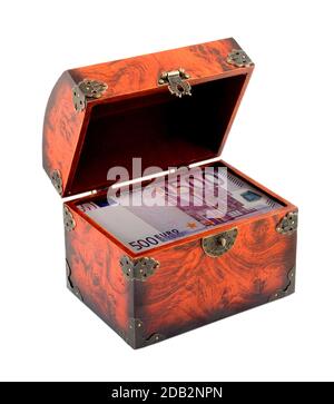 euro money in treasure chest isolated on the background Stock Photo