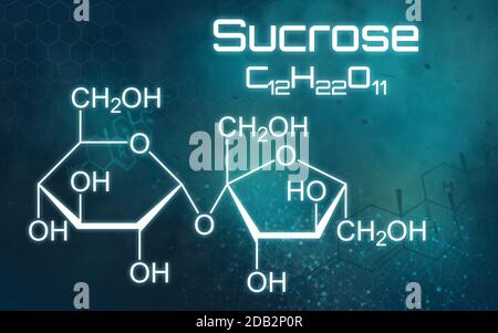 Chemical formula of Sucrose on a futuristic background Stock Photo