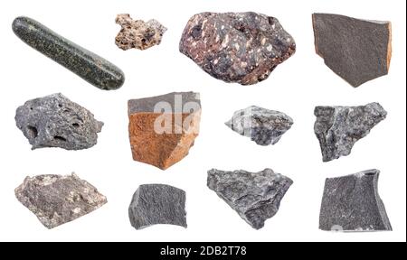 set of various Basalt rocks isolated on white background Stock Photo