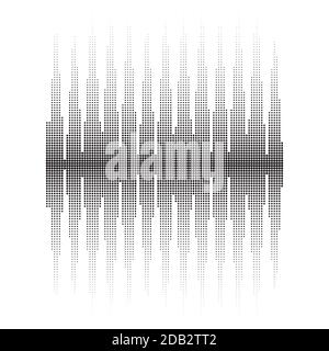 Halftone Sound Wave Pattern. Overlay Grunge Template. Distress Linear Design. Fade Monochrome Points. Screen of Equalizer. Musical Vibration Graph. Ra Stock Photo
