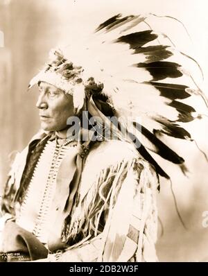 Half-length portrait of Dakota Indian man, facing slightly right, wearing feather headdress.. Stock Photo