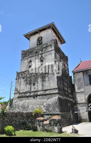 Church tower of Baclayon Church on Bohol in the Philippines Stock Photo