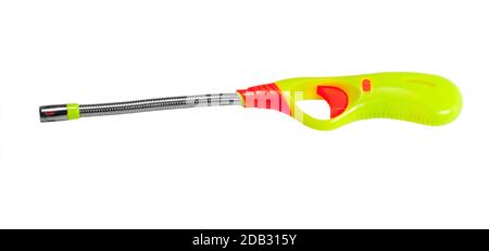 Hand holds grill gas lighter isolated on white background Stock Photo
