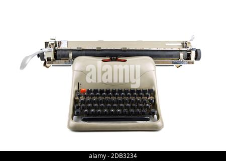 front view of a vintage typewriter isolated in white background Stock Photo
