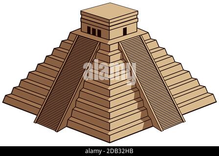 chichen itza mayan temple pyramid mexico ruin illustration Stock Photo