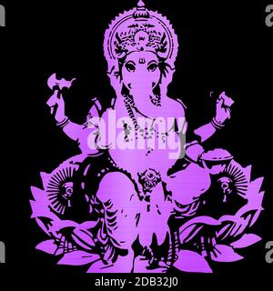 holy seated Ganesha hindu lord faith mythology bless god purple metallic silhouette illustration Stock Photo