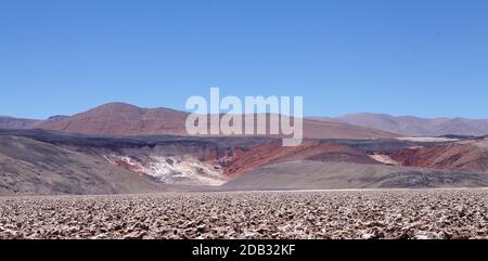 Salt pan at the flat Salar of Antofalla at the Puna de Atacama, Argentina. Puna de Atacama is an arid high plateau in the Andes of northern Chile and Stock Photo