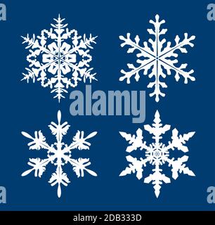 Collection of White Snowflakes on blue background. Vector Illustration and logo design. Stock Vector
