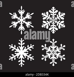 Collection of White Snowflakes on black background. Vector Illustration and logo design. Stock Vector