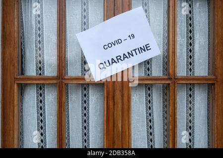 the sign with the prohibition of entry for quarantine from the Covid 19 Stock Photo