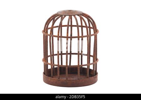 Retro rusty cage isolated on white background with clipping path Stock Photo