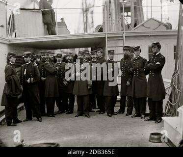 Hampton Roads, Va. Rear Admiral David D. Porter and staff aboard his flagship, U.S.S. Malvern. Stock Photo