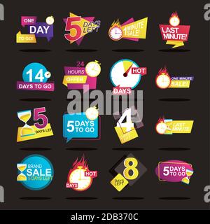 bundle of 16 sale countdown badges vector illustration design Stock Vector