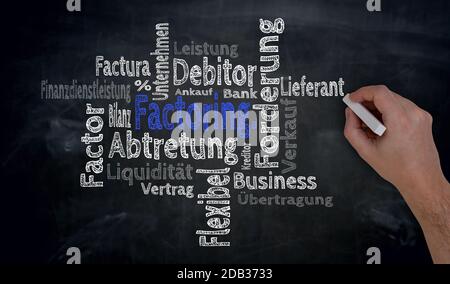Factoring Cloud is written by hand on blackboard. Stock Photo