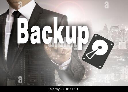 Backup is shown by businessman concept. Stock Photo