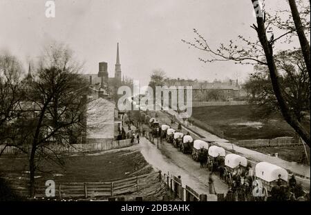 Petersburg, Va. The first Federal wagon train entering the town. Stock Photo