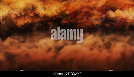 Mist Above The Ground And Burning Sky Full Of Clouds and Stars. Halloween Concept Background 3D illustration Stock Photo