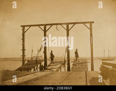 Bridges by means of which cars are loaded upon or unloaded from arks or barges. Stock Photo