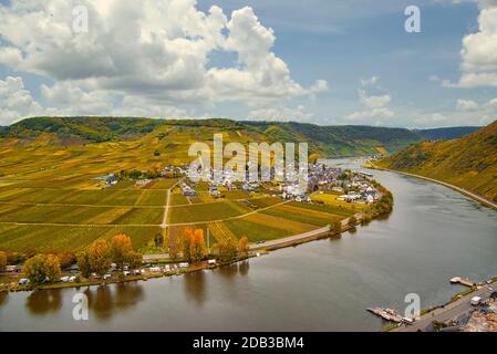 Wine landscape near Cochem and Leiwen on the Moselle Stock Photo