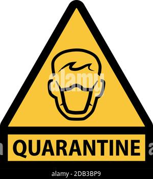 Yellow respiratory protection quarantine zone warning sign with triangular shape and red frame Stock Vector