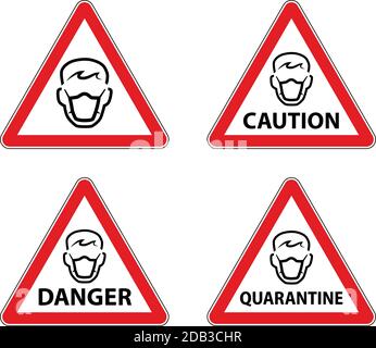 Respiratory protection quarantine caution and warning sign with triangular shape and red frame Stock Vector