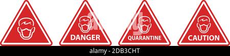 Respiratory protection quarantine caution and warning red sign with triangular shape Stock Vector