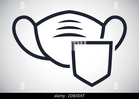 Face mask with protection shield outline icon or symbol for virus protection vector illustration Stock Vector