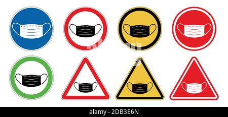 Different face mask warning signs set vector illustration Stock Vector