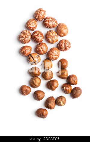 Hazelnuts with sugar icing isolated on white background. Stock Photo