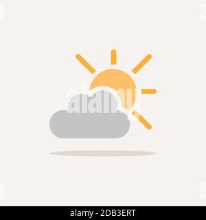 Sun and cloud. Color icon with shadow. Weather glyph vector illustration Stock Vector