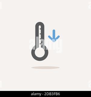 Thermometer fall temperature. Color icon with shadow. Weather glyph vector illustration Stock Vector