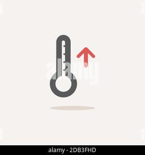 Thermometer. Rise temperature. Color icon with shadow. Weather glyph vector illustration Stock Vector
