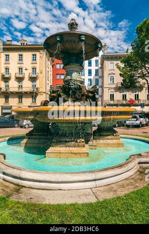 Fountain at Lugano city in Switzerland Stock Photo