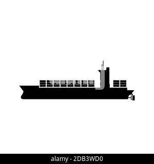 Cargo ship with containers icon, side view symbol Stock Vector