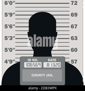 Criminal mugshot, front view of suspect silhouette, with measuring scale, vector illustration Stock Vector