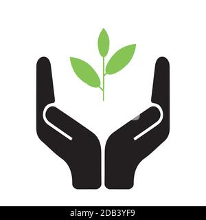 Handle with care symbol holding a new plant, symbol of green, renewable, and eco friendly future, minimalist vector illustration Stock Vector