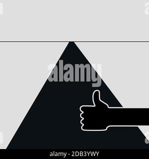 Hitchhiker hand shows thumbs up at roadside, minimalist vector illustration Stock Vector